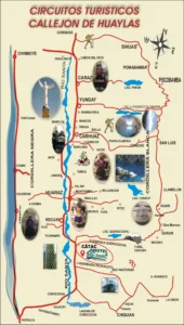 Mapa del circuito turísticos del Callejón de Huaylas